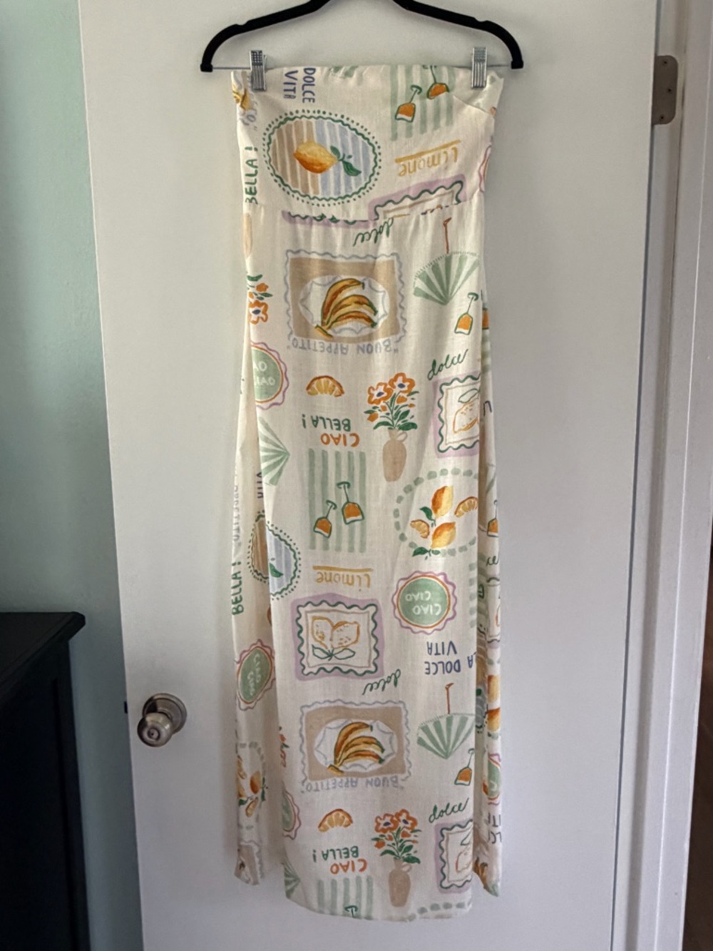 Anthropologie Paper Heart La Dolce Vita Strapless Citrus Print Linen Maxi Dress - Picture 2 of 12